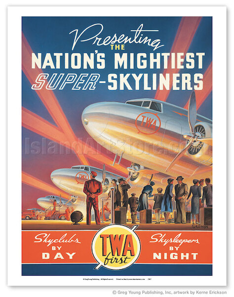 Super Skyliners - TWA (Transcontinental & Western Air) - Skyclub by Day - Skysleeper by Night - Douglas DC-3s Vintage metal poster MTSACS47