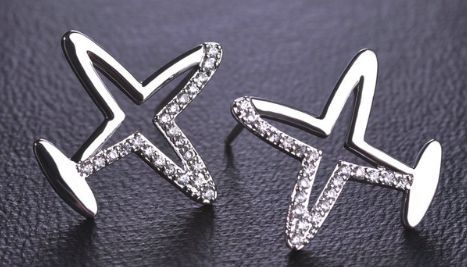 Aircraft Copper Rhinestones pair of Stud Earrings rhodium plated EAR291-RHODIUM