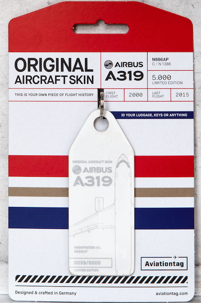Keychain made of real aircraft skin: A319 N886AP N886AP