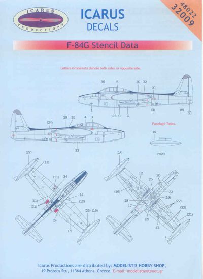 Greek air force F84G Thunderjet Stencil Data IC48022
