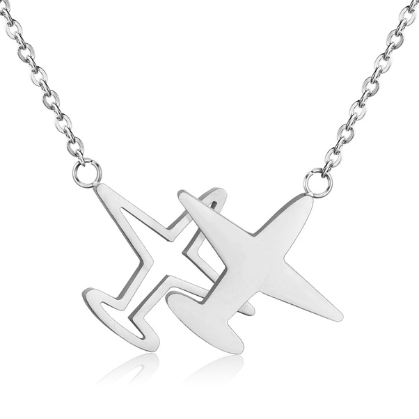 Stainless Steel Steel Color Double Horizontal Airplane Pendants Necklaces NECK STEEL HOR
