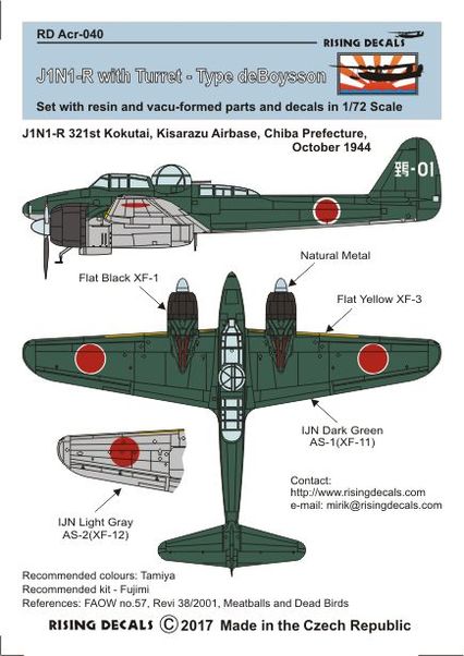 J1N1-R with Nakajima turret - resin set with and vacu-formed parts + decals RD-ACR.040