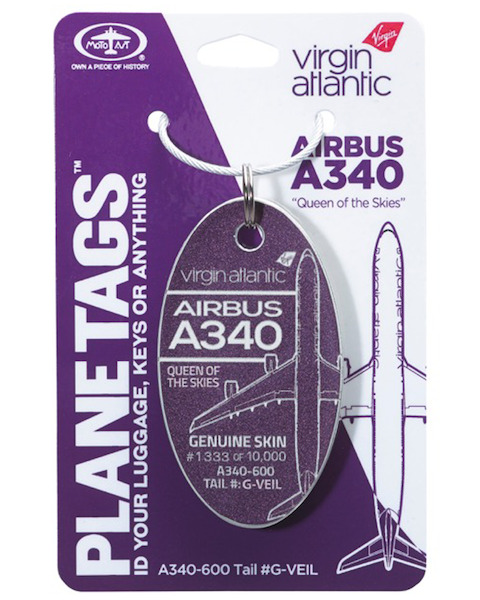 Keychain made of real aircraft skin: Airbus A340-600 G-VEIL Virgin Atlantic 'Queen of the Skies' (Purple) G-VEIL PURPLE