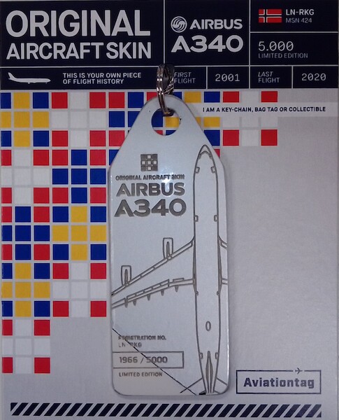 Keychain made of real aircraft skin: Airbus A340-300 SAS Scandinavian LN-RKG (silver/cream) LN-RKG SILV/CREAM