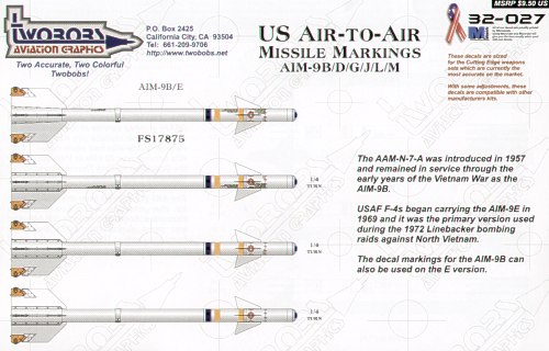 US Air-to-Air Missile Markings for AIM9B/D/G/J/L/M and AIM7E-2/M TB32-027