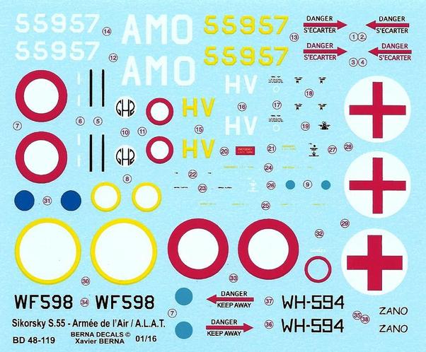 Sikorsky H19 (S-55) A.L.A.T. & Armee de l'Air in Algeria & Indochina (4 schemes) BD48-119