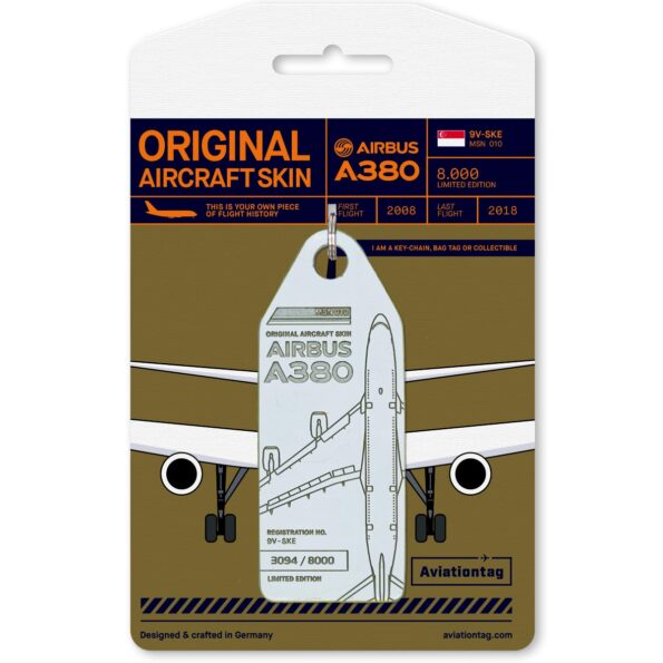 Keychain made of real aircraft skin: Airbus A380 Singapore Airlines 9V-SKE 9V-SKE