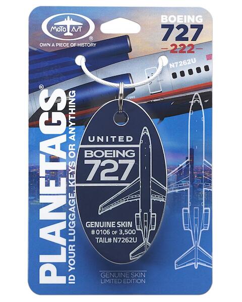 Keychain made of real aircraft skin: Boeing 727-222 United Air Lines N7262U blue  B727 UA BLUE