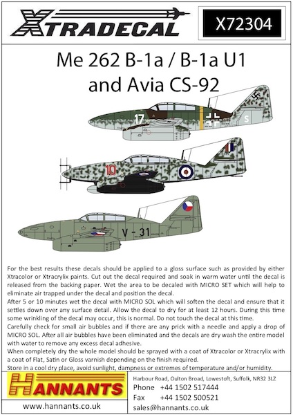 Messerschmitt Me 262B1a/B1A-U1/Avia CS92 X72304