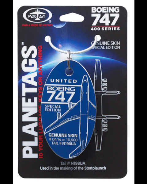 Keychain made of real aircraft skin: Boeing 747 United Air Lines N198UA blue B747 UA BLUE
