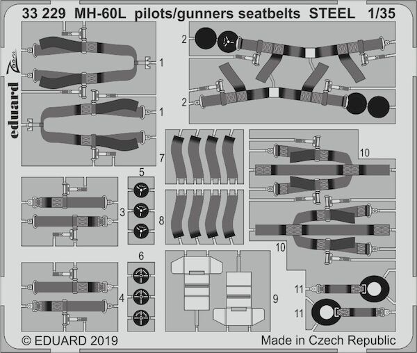 Detailset Sikorsky MH60L Black Hawk Pilot and Gunners Seatbelts (Kitty hawk) E33-229