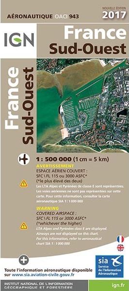 ICAO chart France 943 South West (Sud-Ouest) Edition 2017 IGN-943