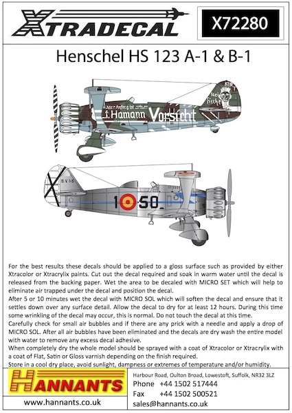 Henschel Hs-123A-1/Hs-123B-1 (6) X72280