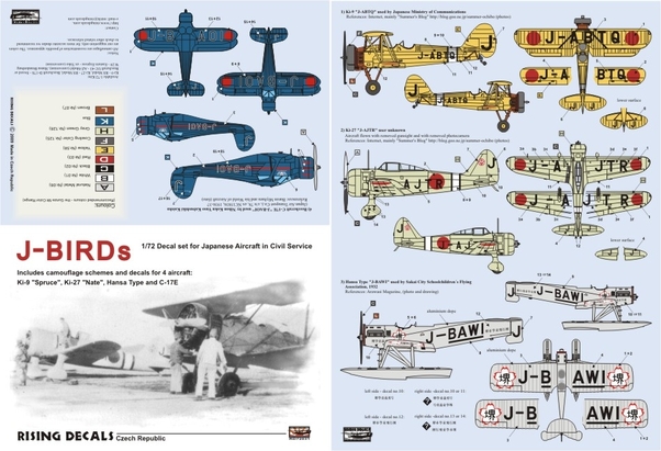 J-BIRDs civil markings (Ki-9, Ki-27, Beech C17E, HB 29) RD72-031