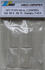 Canopy Set No 2 for: Sword Spitfire MKIX, Spitfire MKXVI, Gladiator, P40K APV72003
