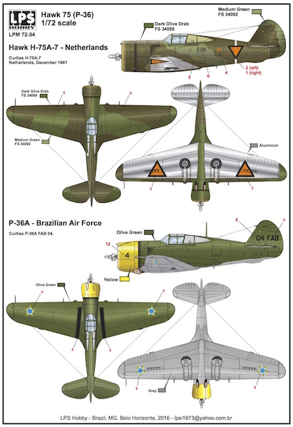 Curtiss Hawk 75A-7 (KNIL-LA Netherlands East Indies) P36A (Brazilian Air Force) LPM72-34