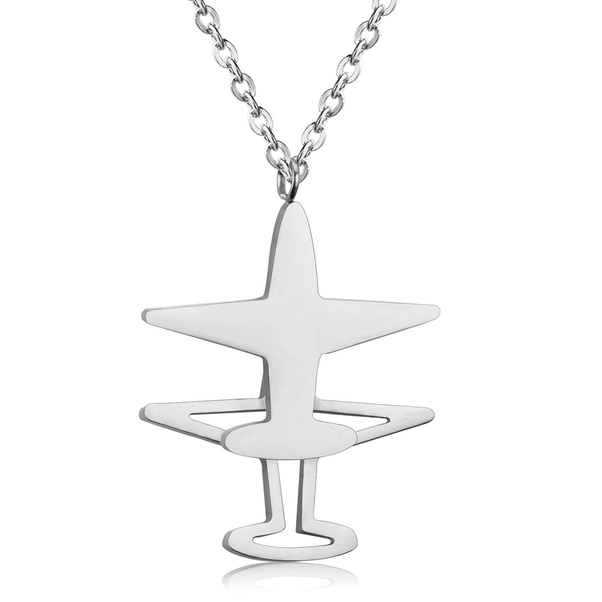 Stainless Steel Steel Color Double Vertical Aircraft Pendant Necklace NECK STEEL VER