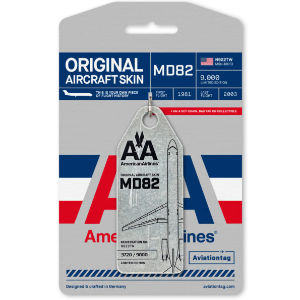 Keychain made of real aircraft skin: McDonnell Douglas MD-82 American Airlines N922TW N922TW