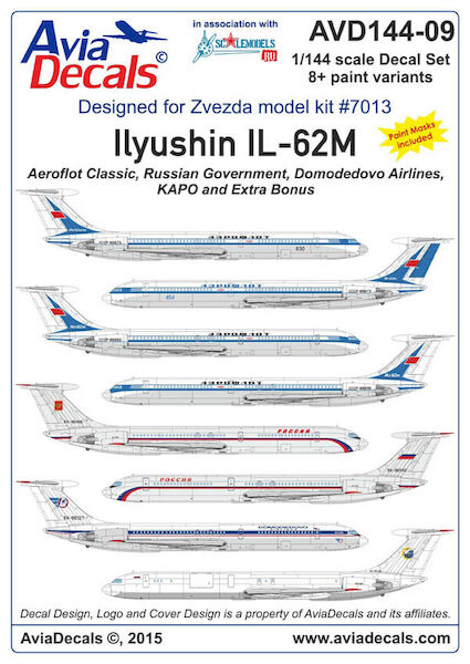 Ilyushin IL62M (Various Russian operators - 2 sheets + mask) AVD144-09