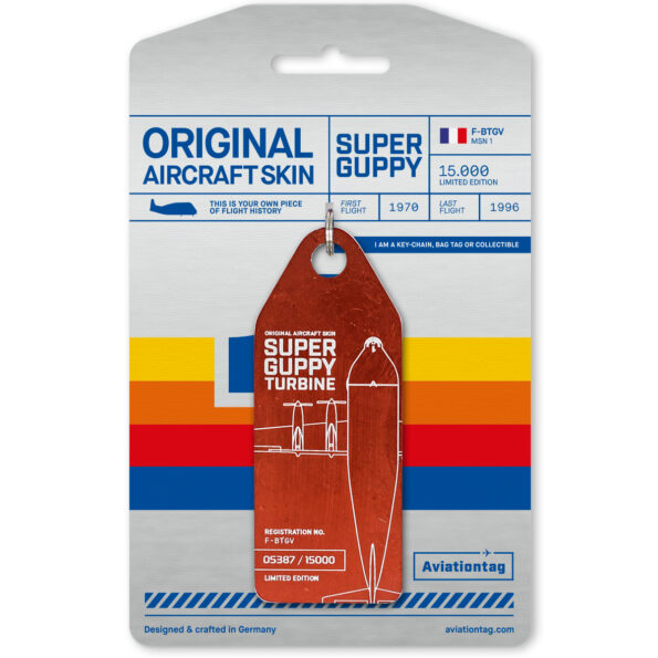 Keychain made of real aircraft skin: Aero Spacelines Super Guppy F-BTGV (red) F-BTGV-RED