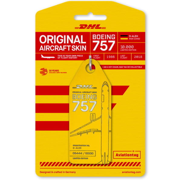 Keychain made of real aircraft skin: Boeing 757-200 DHL D-ALEH DHL D-ALEH