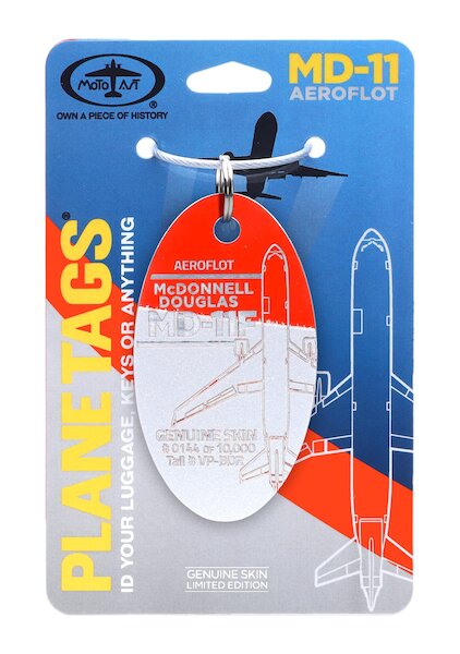 Keychain made of real aircraft skin: McDonnell Douglas MD11F Aeroflot - VP-BDR (borange-silver) VP-BDR or-sil