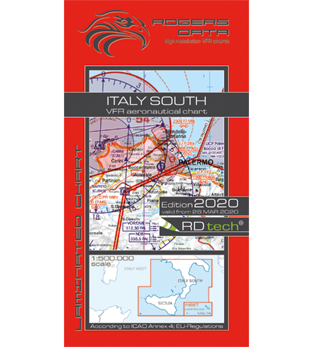 VFR aeronautical chart Italy South - Sicily - Lampedusa - Malta 2020 ROGERS-ITALY-S