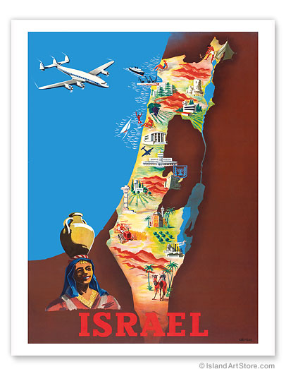Israel - Lockheed Constellation Connie over Tel-Aviv, Jerusalem Vintage metal poster metal sign MTSA3686