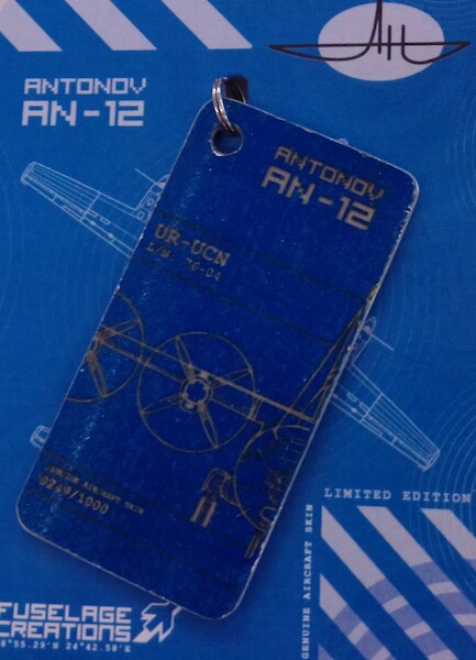 Keychain made of real aircraft skin: Antonov An12 Ukrainian Cargo Airways UR-UCN blue 10005056