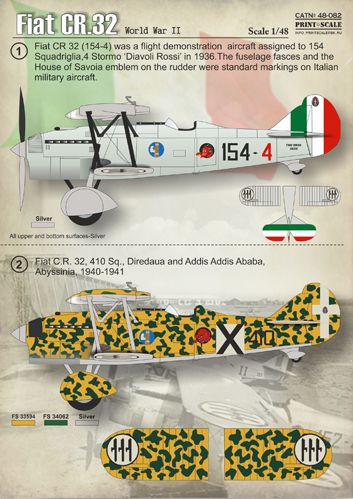 Print Scale Decals 1/72 FIAT CR.32 Italian Fighter