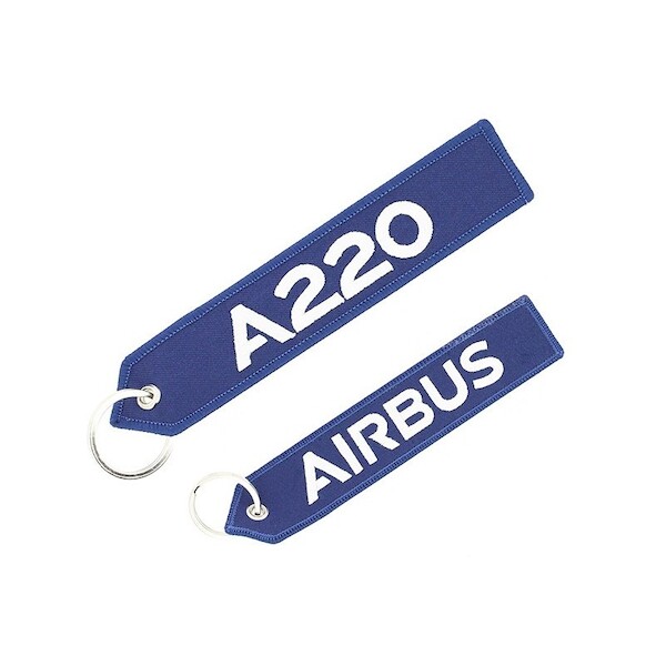 Keyholder (blue) with `Remove Before Flight ` on one side and `A220' on other side RBF-A220
