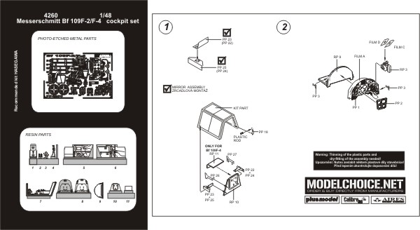 Messerschmitt BF109F-2/F-4 cockpit detail set (Hasegawa) 4260
