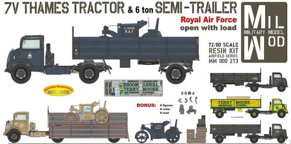 Thames 7V Tractor & 6 ton Semi Trailer, Open with Load (Roller) (RAF, UN, Civil) MM000-213