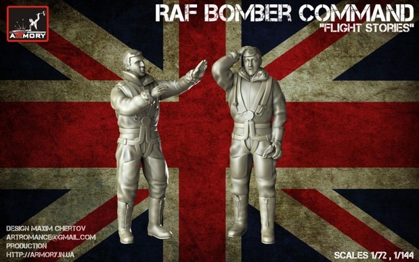 'Flight Stories', RAF WWII Heavy Bomber crewmen in high altitude outfit (2 figures) AR F7224A