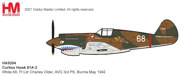 Curtiss P40 hawk 81A-2 White 68, Ft Ldr Charles Older, AVG 3rd PS,  Burma May 1942  HA9204