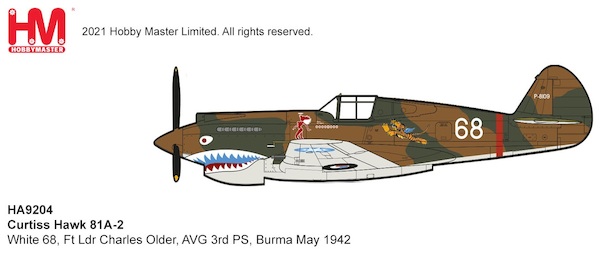 Curtiss P40 hawk 81A-2 White 68, Ft Ldr Charles Older, AVG 3rd PS, Burma May 1942 HA9204