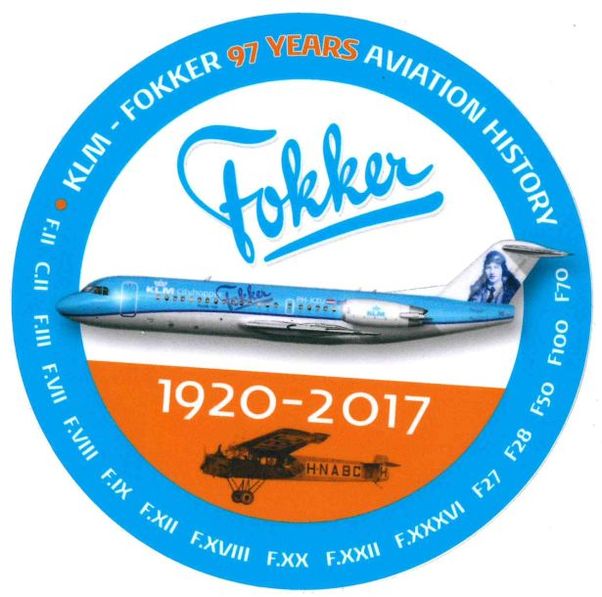 Fokker 97 years Aviation History 1920-2017 Fokker 70 KLM STICKER F70