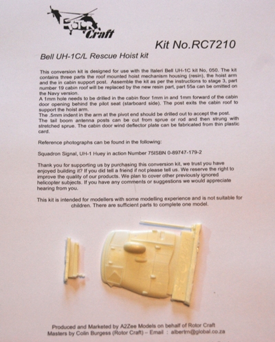 Bell UH1C/L rescue Hoist kit ROTORCRAFT 7210