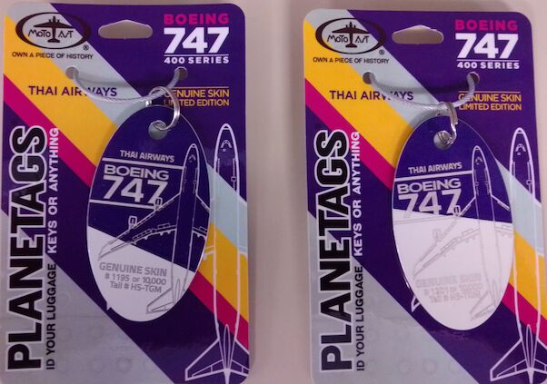 Keychain made of real aircraft skin: Boeing 747 Thai Airways HS-TGM Combo Purple/White THAI PUR/WHITE