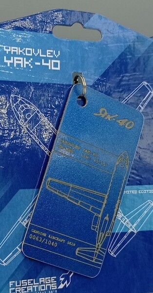 Keychain made of real aircraft skin: Yak-40 UR-MHG blue 10005054