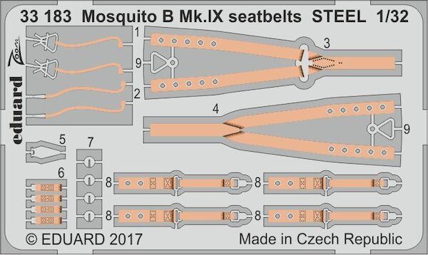 Detailset Mosquito B MKIX Seatbelts - steel- (HK models) E33-183