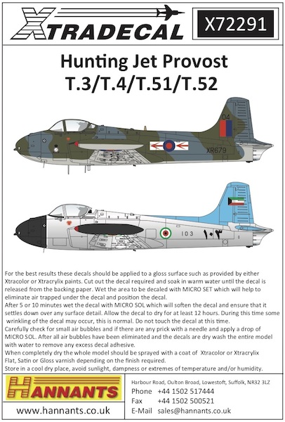 Hunting Jet Provost T3/T4/T51/T52 (10) Replacing X72250 and revised X72291