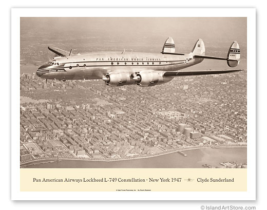 Clipper America (Lockheed L-749 Constellation) - Over New York, 1947 - Pan American World Airways - Vintage metal poster metal sign MTSACS15