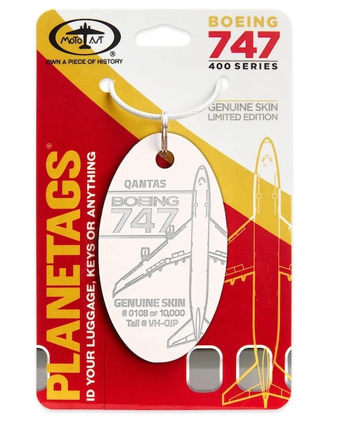 Keychain made of real aircraft skin: Boeing 747-400 Qantas VH-OJP White VH-OJP-White