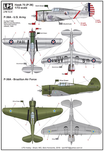 Curtiss Hawk 75 (P36A) (U.S.Army, Brazilian Air Force) LPM72-31
