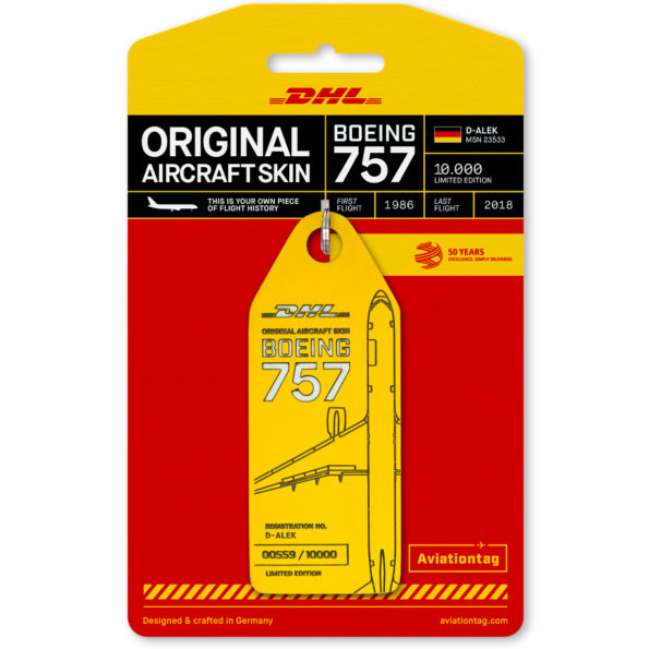 Keychain made of real aircraft skin: Boeing 757-200 DHL D-ALEK 4260411671343