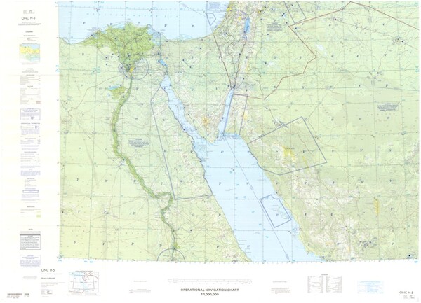 ONC H-5: Available: Operational Navigation Chart for Egypt, Sinai, Israel, Jordan, Saudi Arabia. Available ! additional charts available within five working days. E-mail your requirements.  ONC H-5