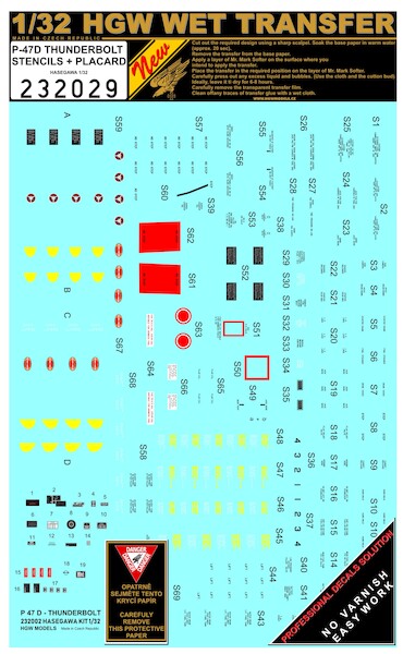 Wet Transfer stencils and Placards for P47D Thunderbolt (Hasegawa) HGW232029