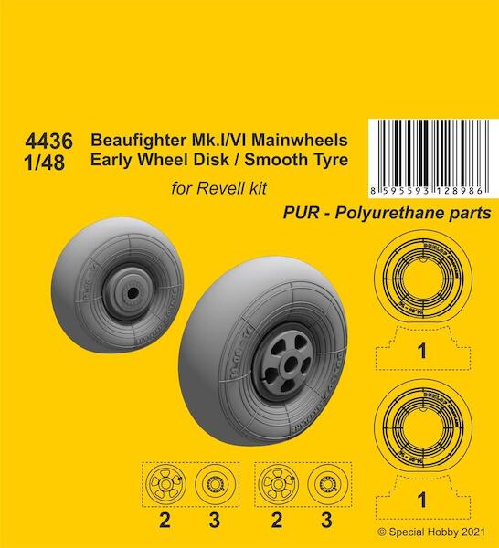 Beaufighter Mk VI, MkX, Mk21 Mainwheels / Early Disk and Smooth Pattern wheels (Airfix)  CMKA4436