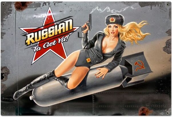 Russian Nose Art pin up Ta get ya! metal poster YD6798DI